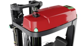 Plafonul unui motostivuitor cu catarg retractabil automatizat de la Linde MH cu funcție de încărcare rapidă Plafonul unui motostivuitor cu catarg retractabil automatizat de la Linde MH cu funcție de încărcare rapidă