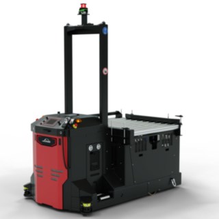Echipamentul de transport fără operator I-MATIC CT core de la Linde MH, destinat preluării și transportului mărfurilor dintr-un sistem de transport.