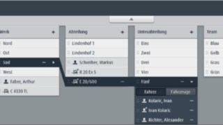 Zona Organizare a software-ului de management al flotei connect:desk de la Linde Material Handling În zona Organizare a software-ului de management al flotei connect:desk de la Linde Material Handling, se editează informații despre operatori, locul de utilizare, stivuitoarele alocate și alte informații.