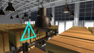 Sistemul de asistență recunoaște pardoselile neuniforme și obstacolele marcate cu coduri de bare sau etichete RFID. Videoclip informativ despre asistentul de siguranță pe culoar, de la Linde Material Handling